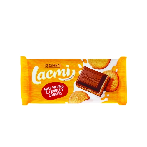 Шоколадная плитка "Лакми" Молочная начинка и хрустящее печенье 90г