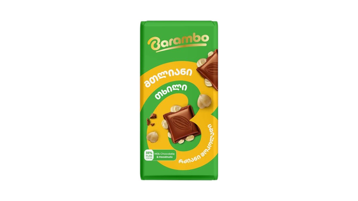 Плитка молочного шоколада «Барамбо» с цельными орехами, 85г