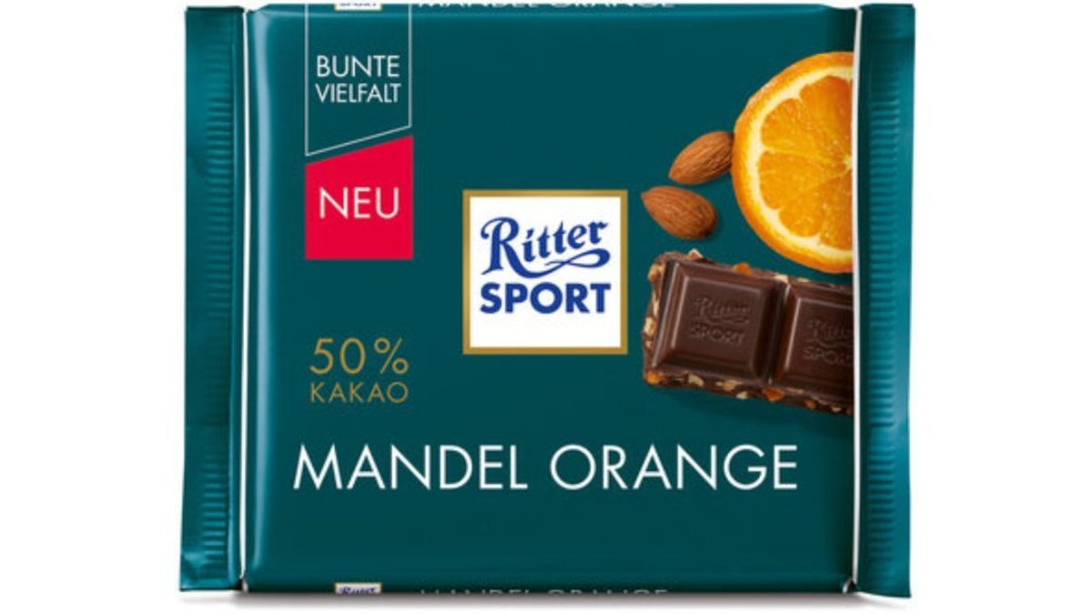 "Ritter sport" - темный шоколад с миндалем и апельсином 100г