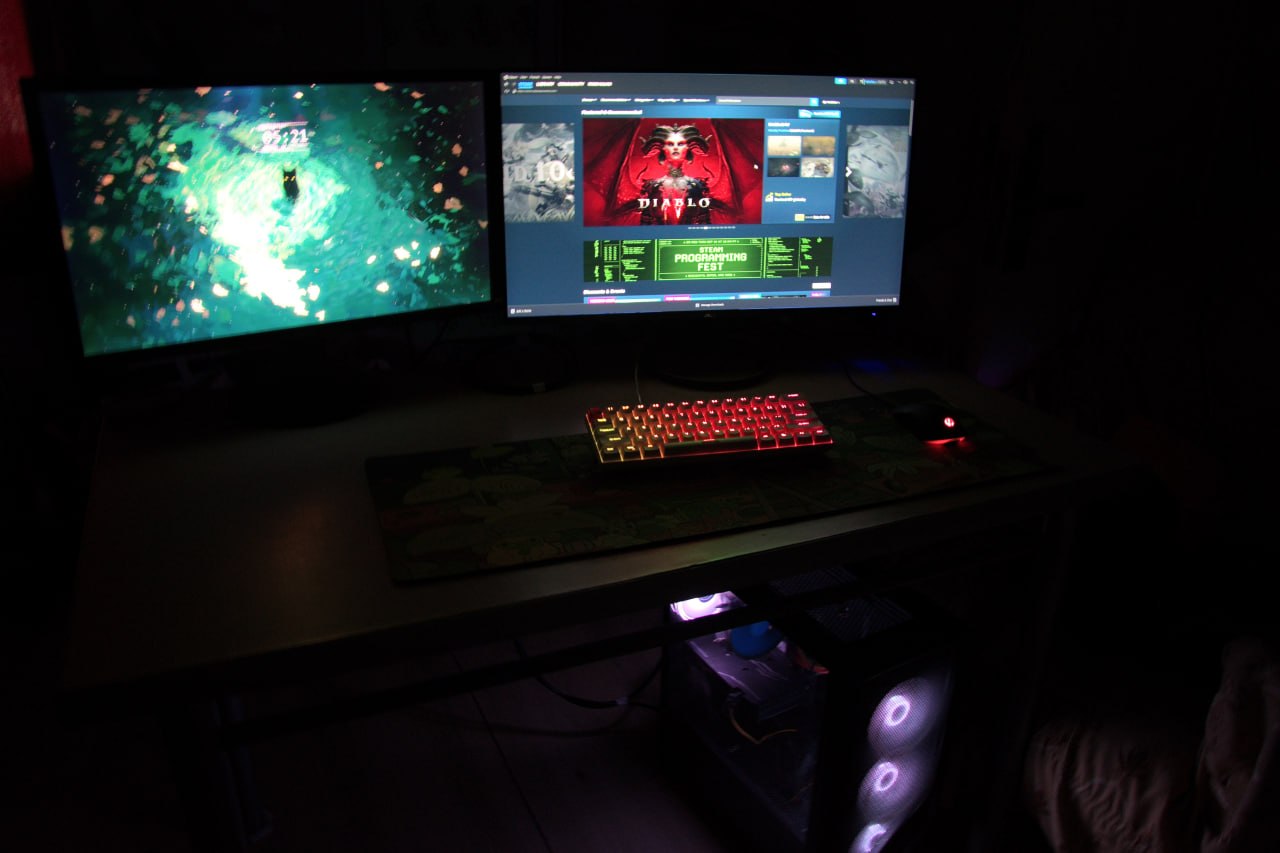 Компьютер с 2 мониторами BenQ и Acer, GTX 1660, Ryzen 5 2600