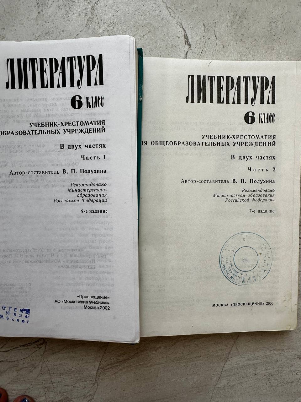 Учебник по литературе, 6 класс, 2 части