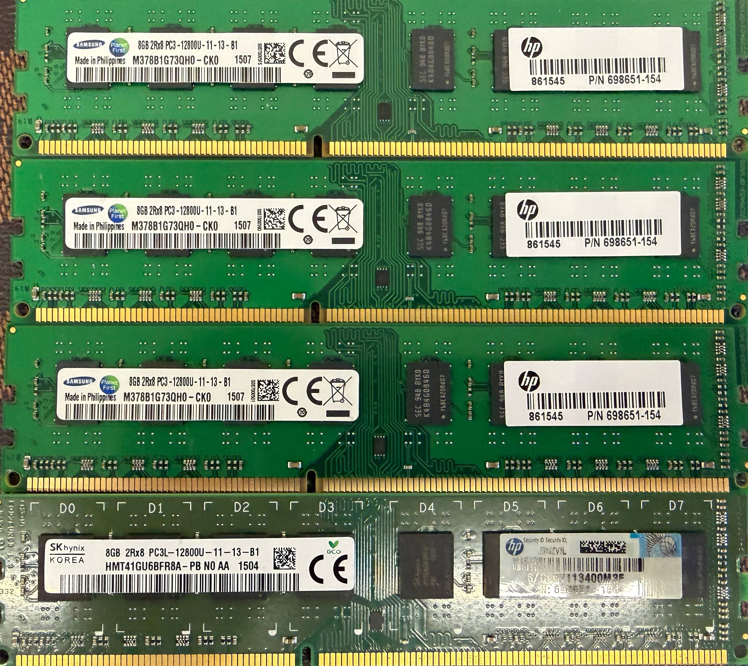 ОЗУ 32GB DDR3 1600MHz комплект 4×8GB Samsung + Hynix