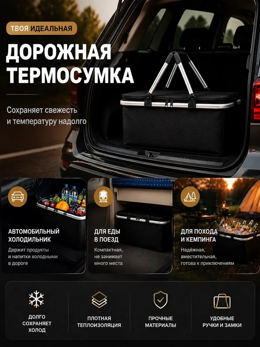 Сумка-холодильник складная 30 литров, жесткое дно