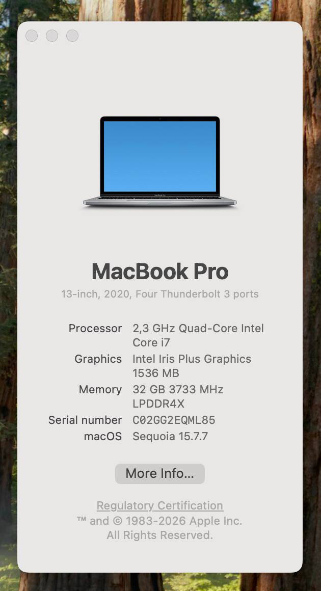 MacBook Pro 2020 13" i7 2.3GHz 32GB 500GB
