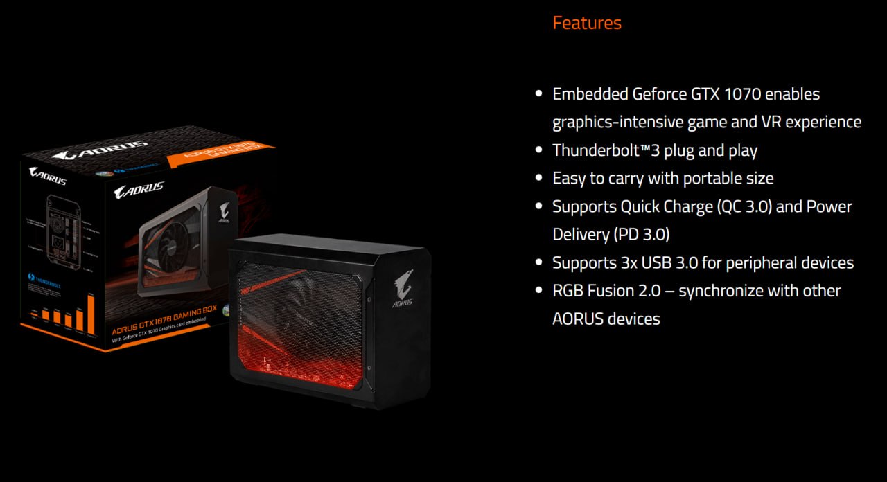 Внешняя видеокарта AORUS GTX 1070 Gaming Box (eGPU)