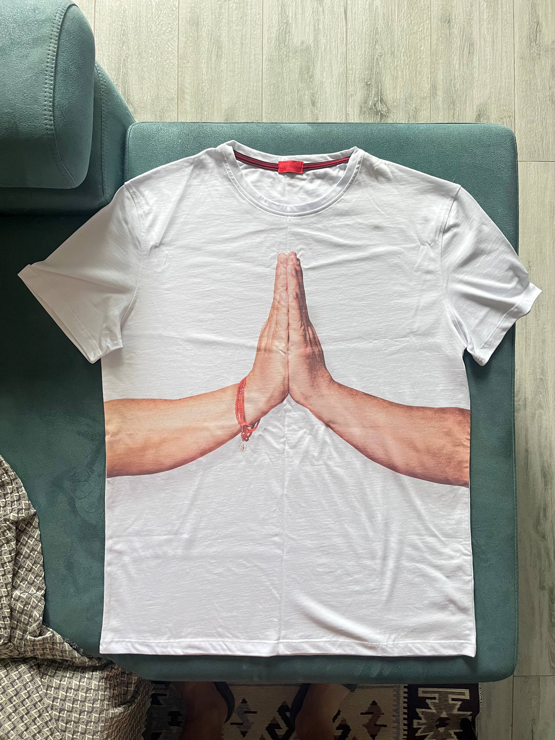 Белая футболка ISAIA с принтом Namaste, размер XL-XXL
