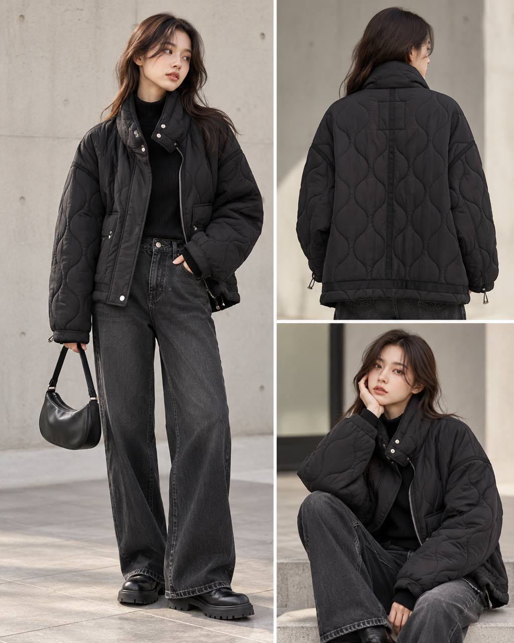 Чёрная стёганая куртка Zara