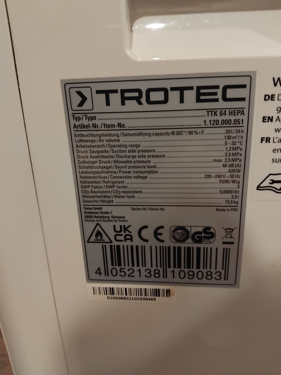 Осушитель воздуха Trotec TTK 64 HEPA