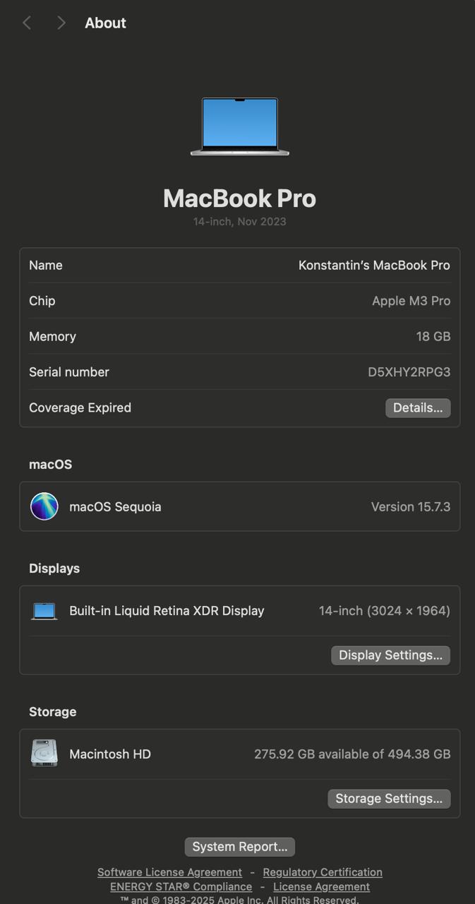 MacBook Pro 14" M3 Pro (2023), 18/512 ГБ