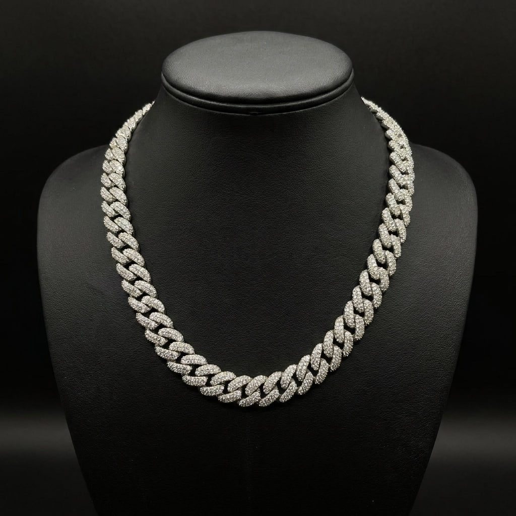 Cuban link chain, серебро 925, 42,5 г, цирконий, бирка Swarovski