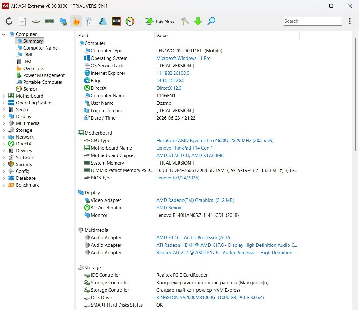 Lenovo ThinkPad T14 Gen 1 (AMD) Ryzen 5 PRO 4650U, 24GB, 1TB