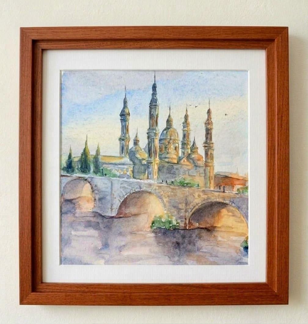 Картина "Каменный мост (Puente de Piedra) через реку Эбро, Сарагоса"