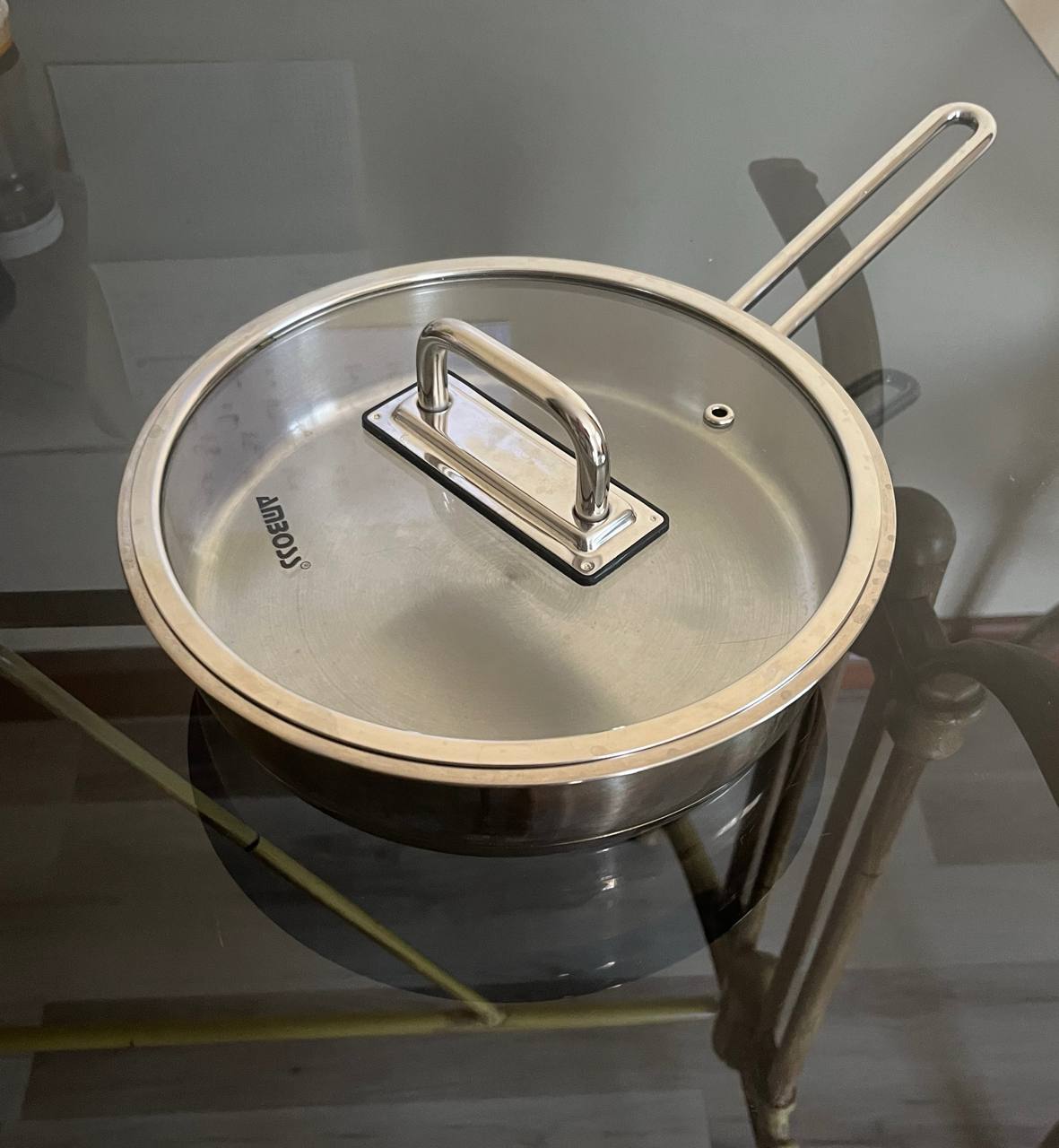 Сковородка из нержавеющей стали с крышкой, 22,5 см