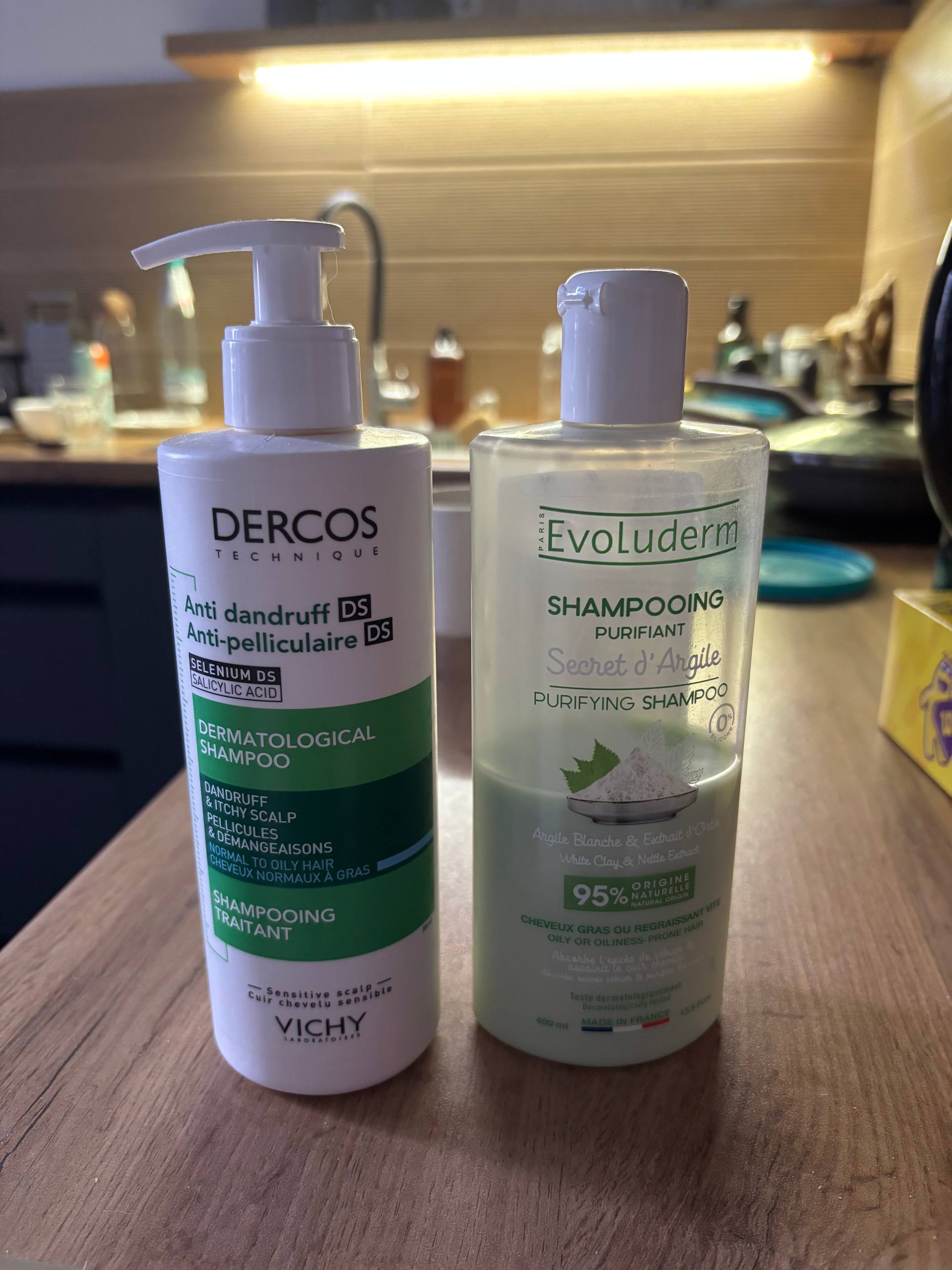 Шампунь Vichy Dercos + шампунь Evoluderm с белой глиной