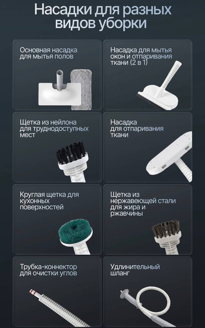 Паровая швабра 1500 Вт, 360 мл, с насадками
