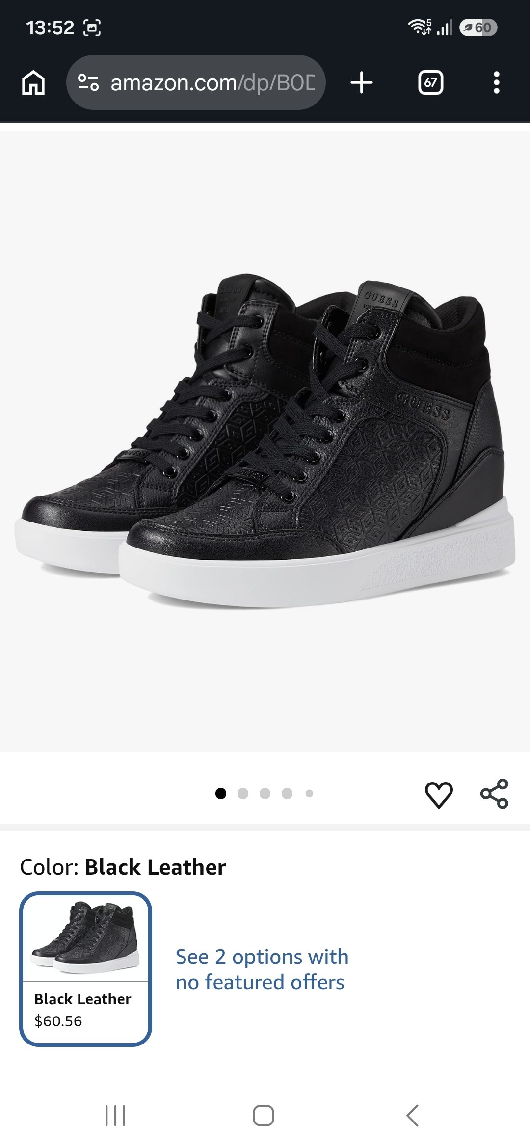Кроссовки Guess Black High-Top Patterned, 39 размер