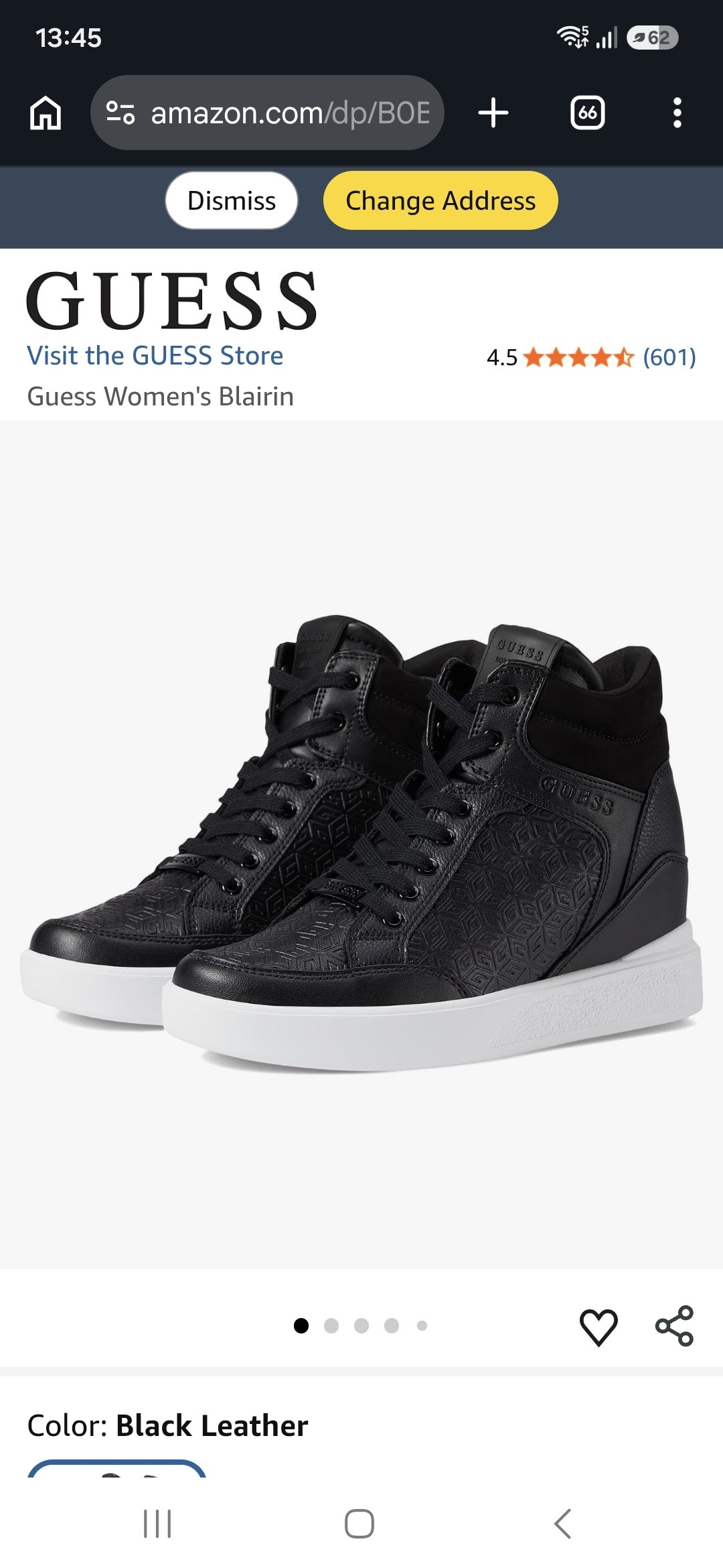 Кроссовки Guess Black High-Top Patterned, 39 размер