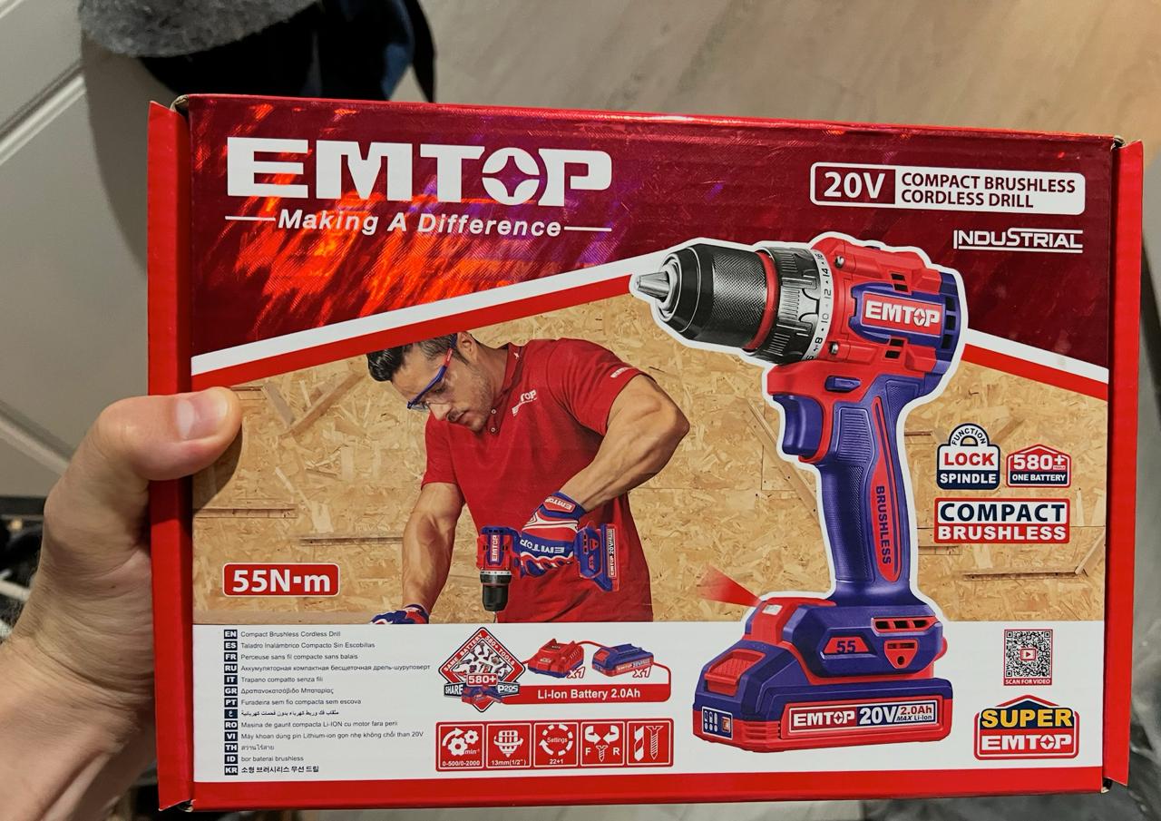 Дрель-шуруповерт EMTOP бесщеточная 20V