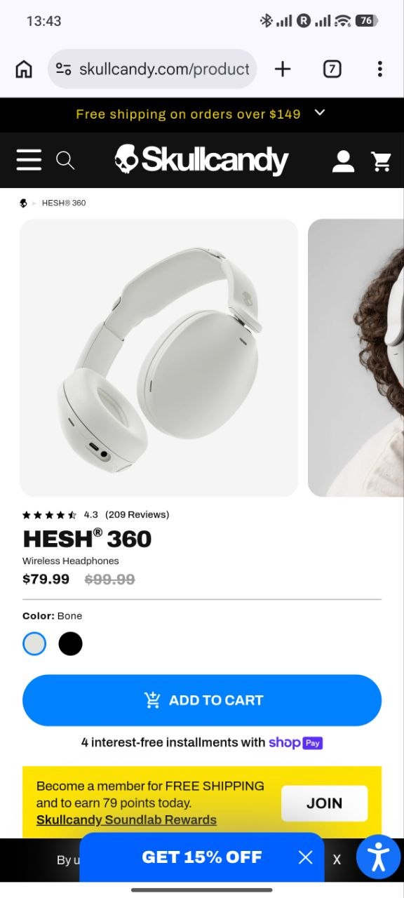 Беспроводные наушники Skullcandy HESH 360 Over Ear