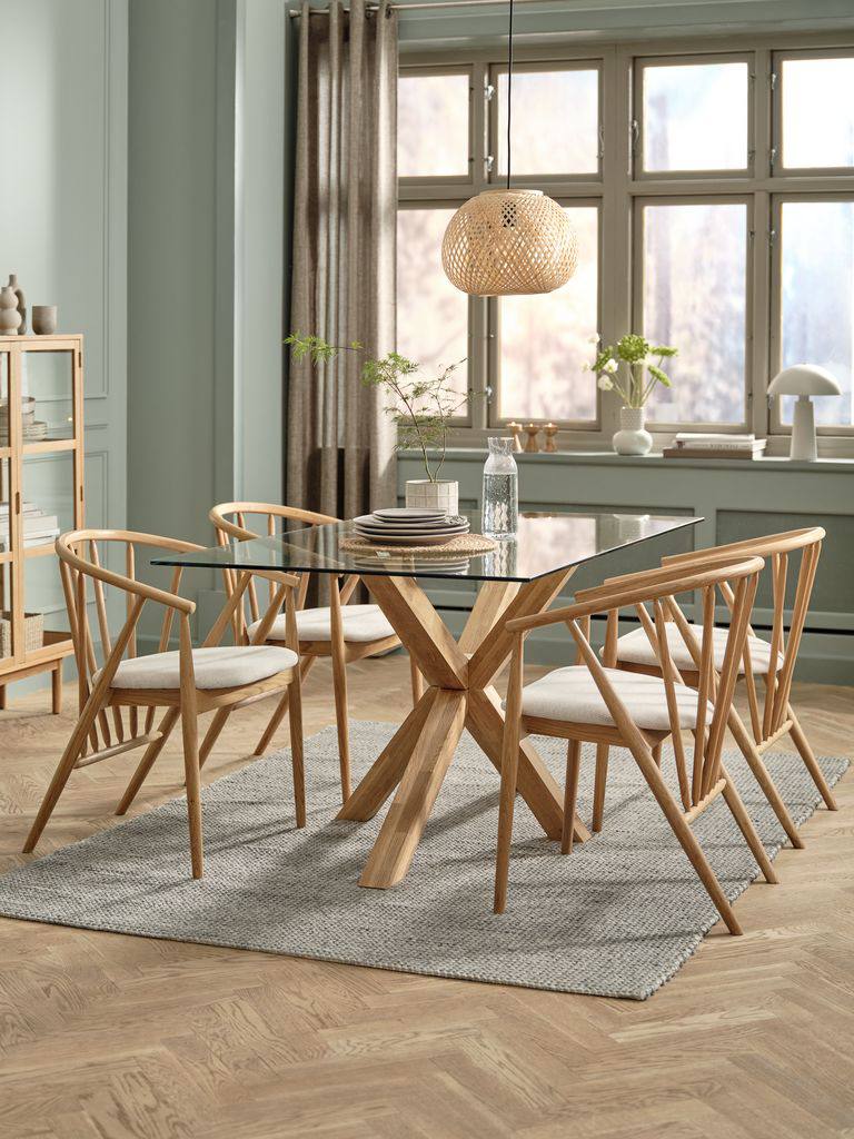 Стол обеденный JYSK AGERBY 90x160 дуб/закаленное стекло