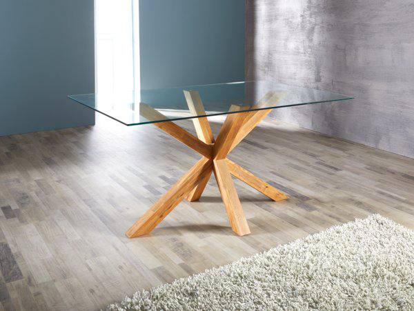 Стол обеденный JYSK AGERBY 90x160 дуб/закаленное стекло