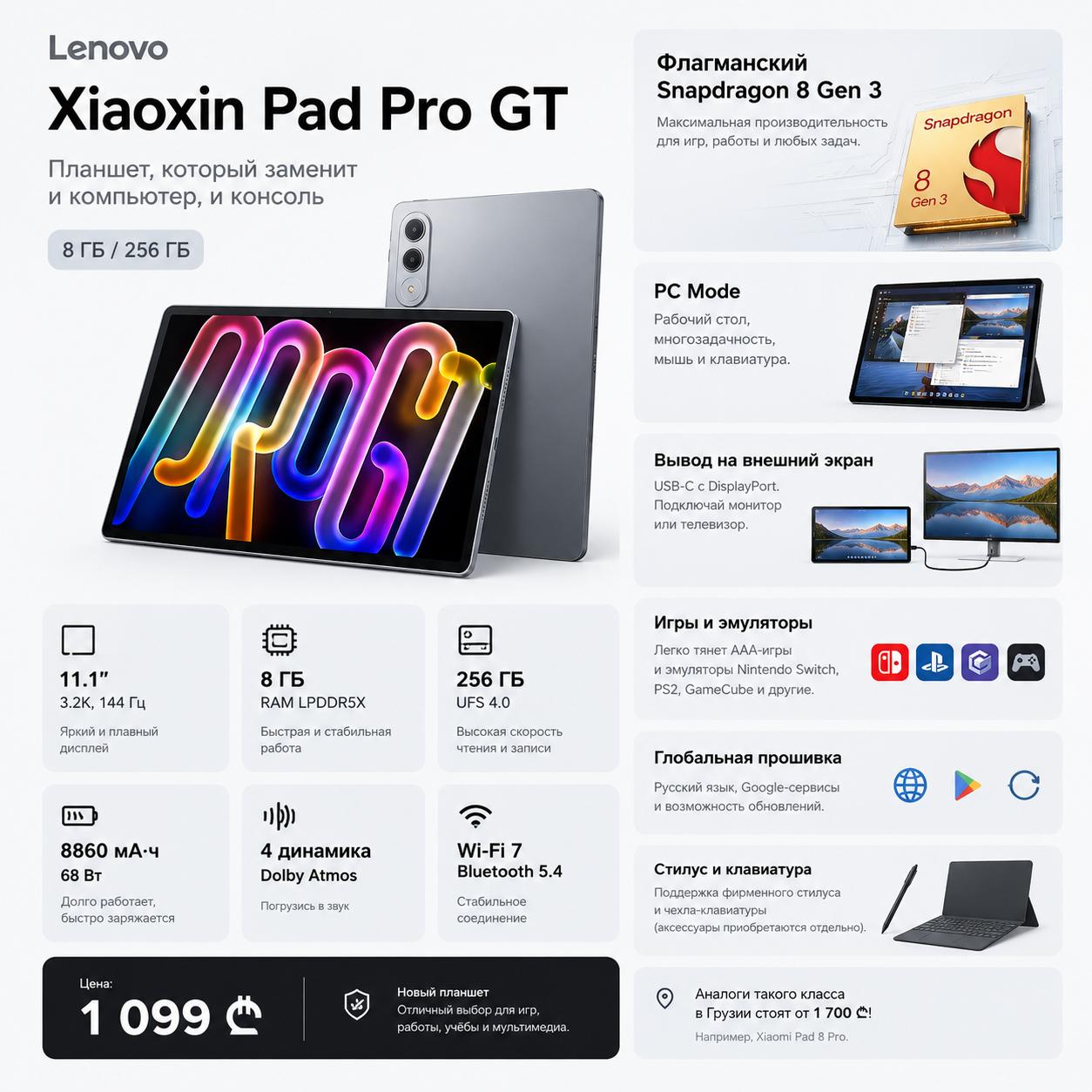 Lenovo Xiaoxin Pad Pro GT 8/256 ГБ