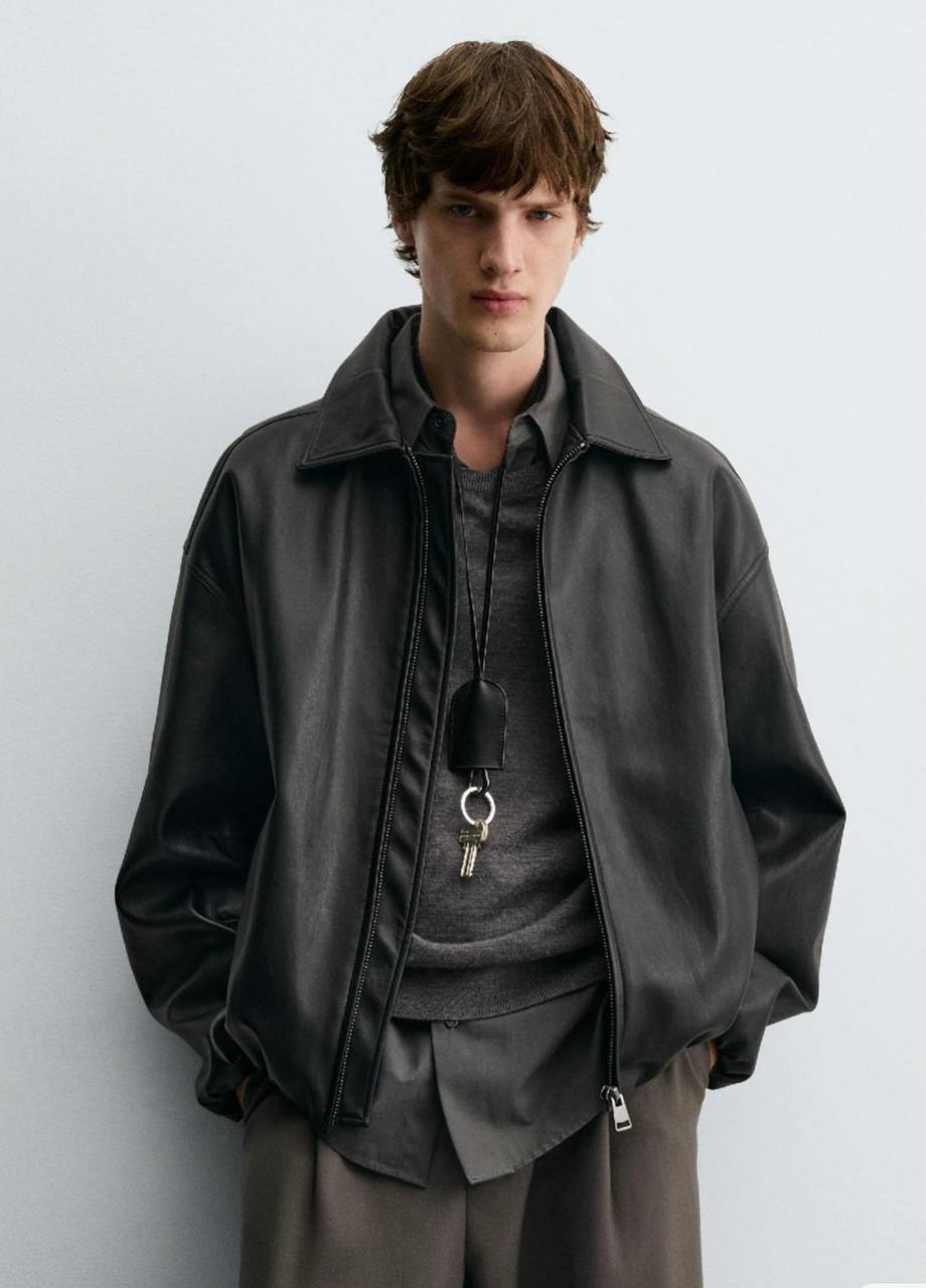 Мужской бомбер Zara из экокожи, размер L