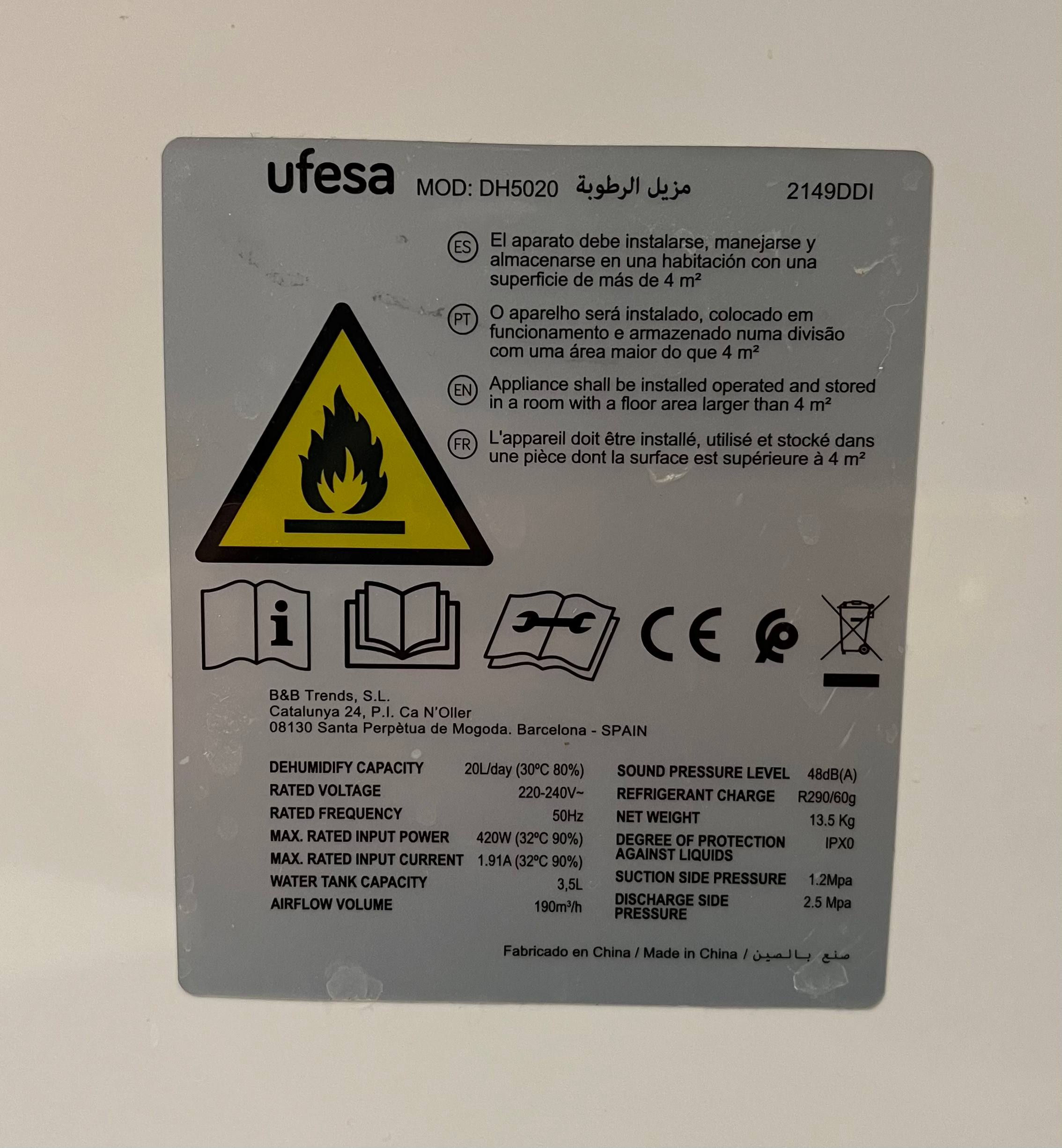 Осушитель воздуха UFESA DH5020