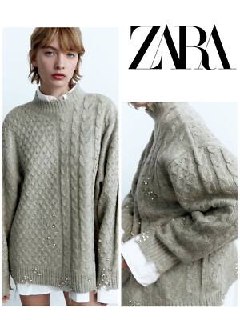 Свитер Zara с жемчугом, S-M