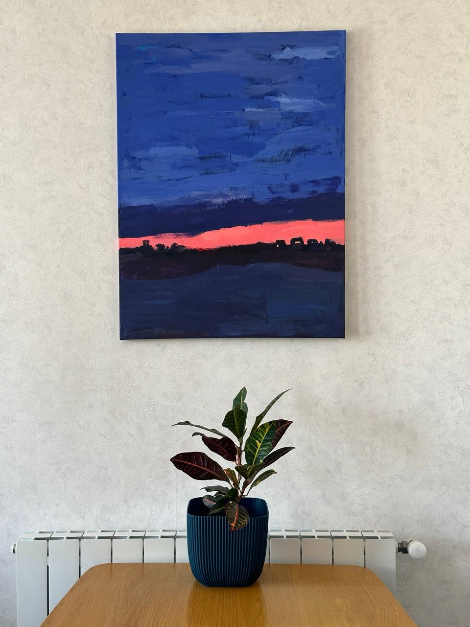 Интерьерная картина с закатом в деревне, холст масло, 60x80