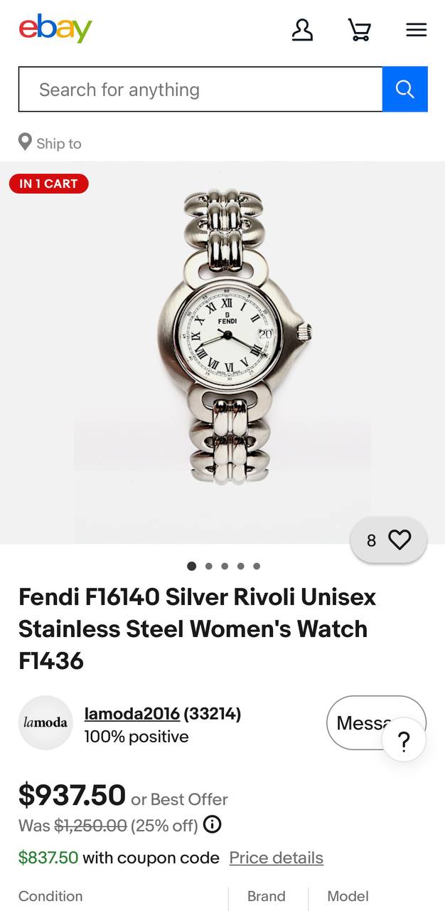 Часы Fendi Rivoli 1800G, сталь + золотистое покрытие
