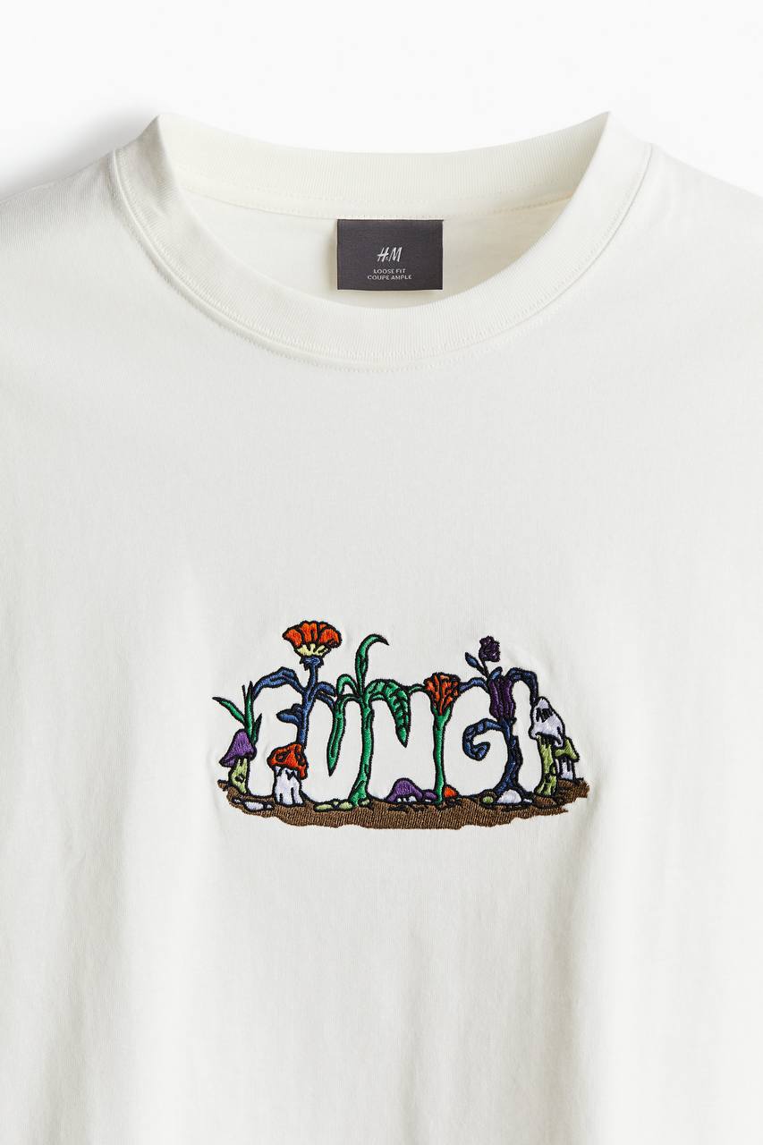 Футболка H&M с вышивкой гриба, мужская M