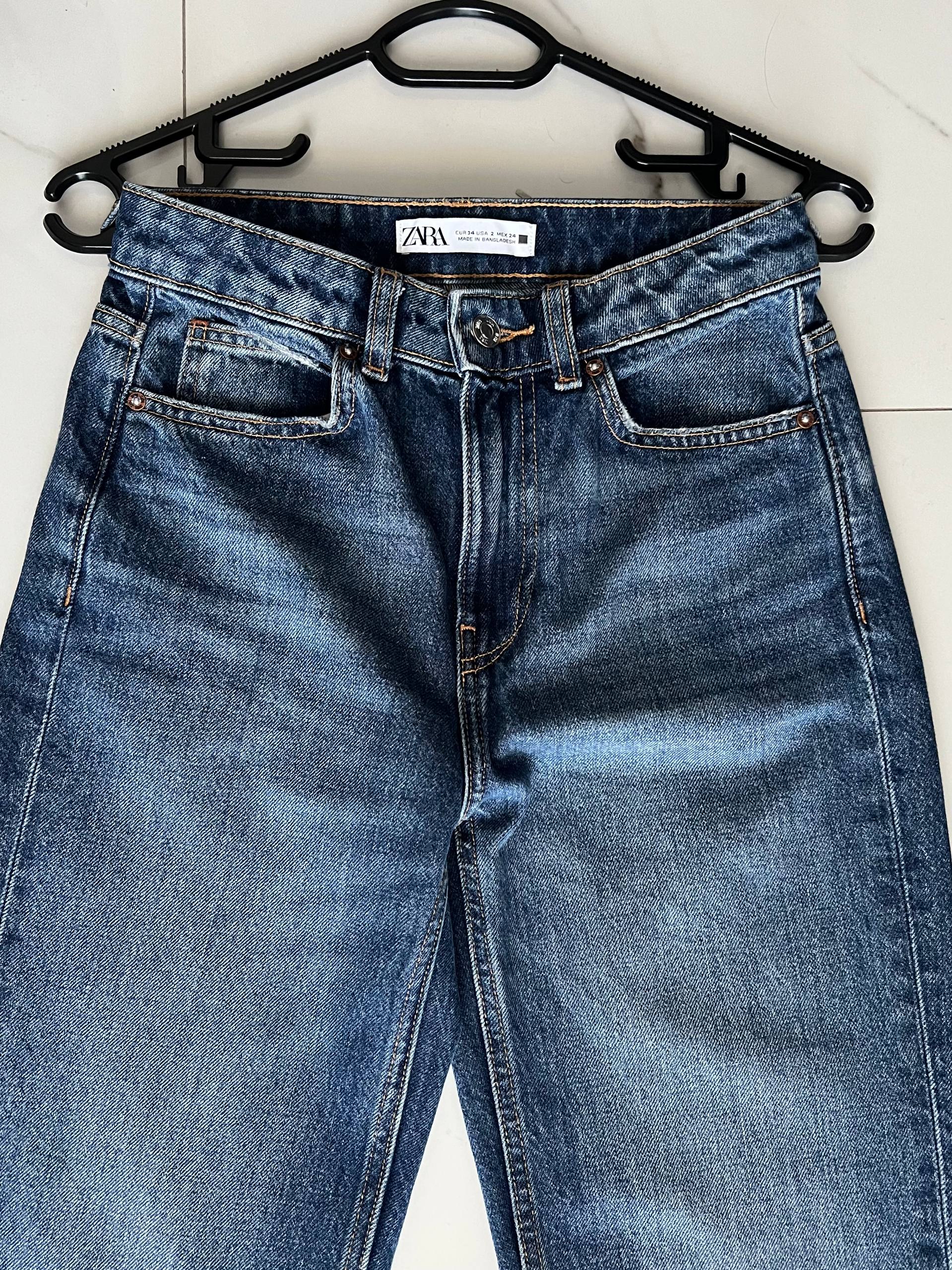 Джинсы ZARA размер 34, высокая посадка, отрезной край