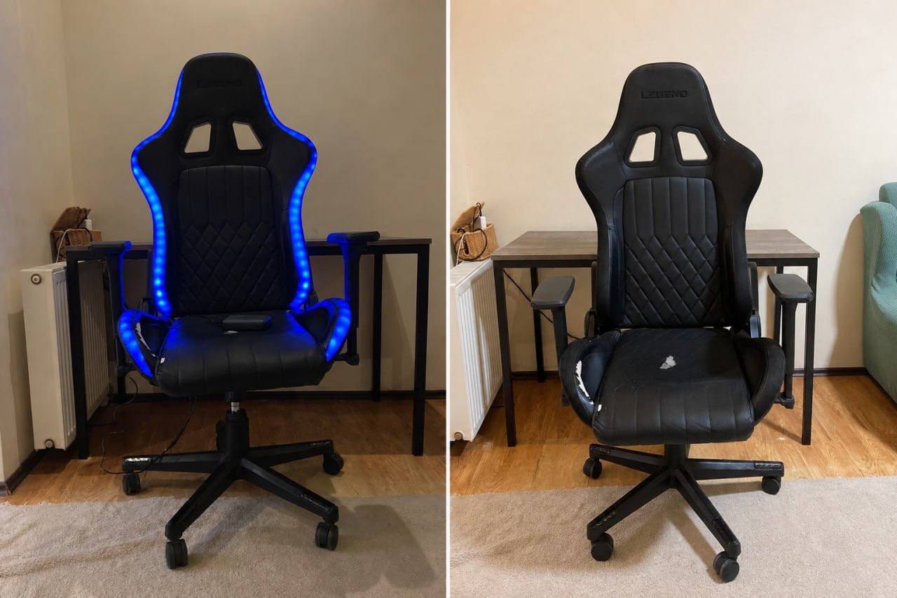 Игровое кресло RANUM с LED, черная экокожа