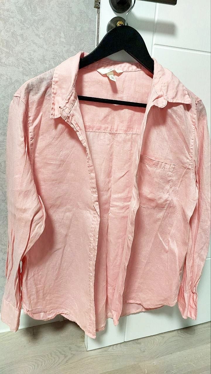 Рубашка льняная H&M нежно-розовая, размер M