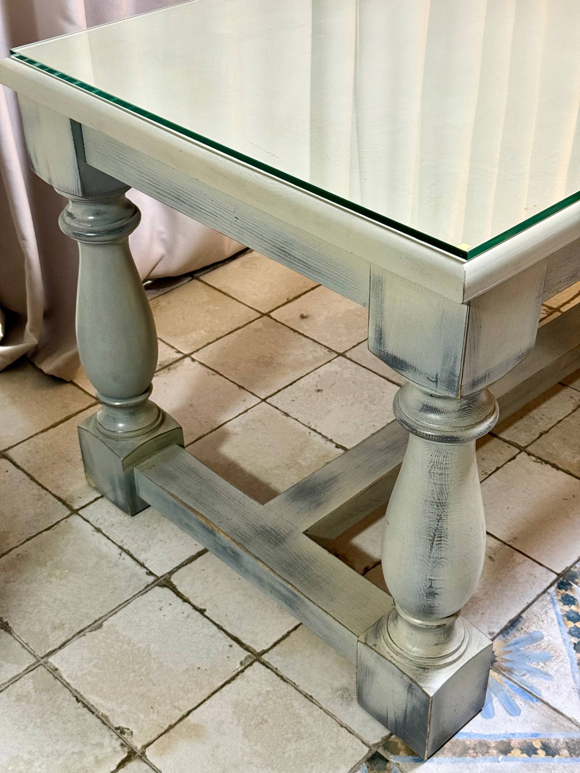Стол из массива дуба со стеклянной столешницей, 150х80 см