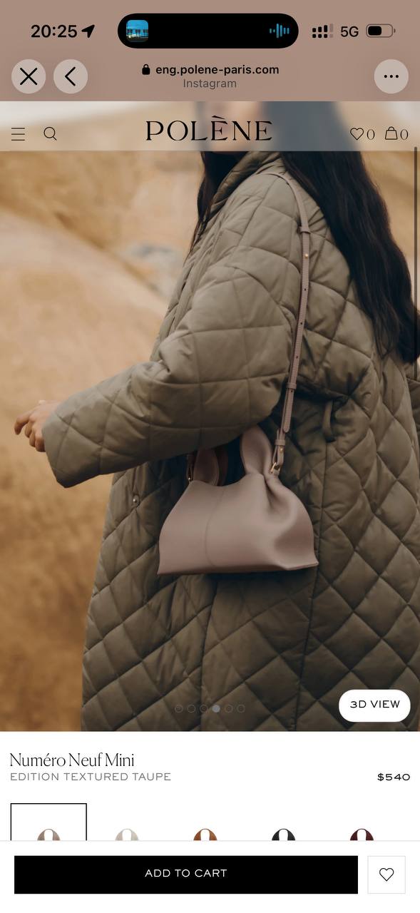 Сумка Polene Numéro Neuf Mini Textured Taupe