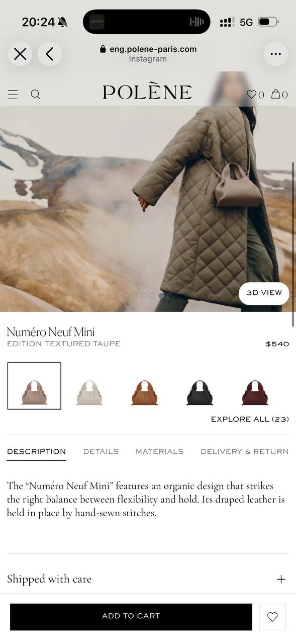 Сумка Polene Numéro Neuf Mini Textured Taupe