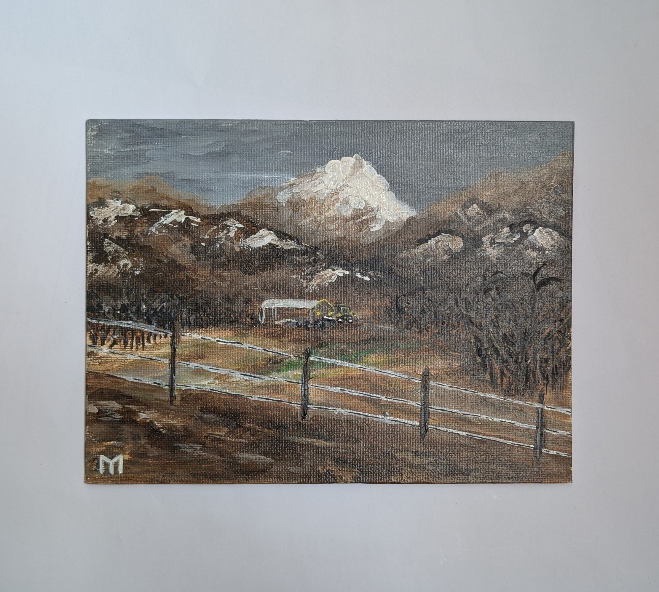 Картина грузинского художника — Пейзаж в грузинских горах, 23×17.5 см