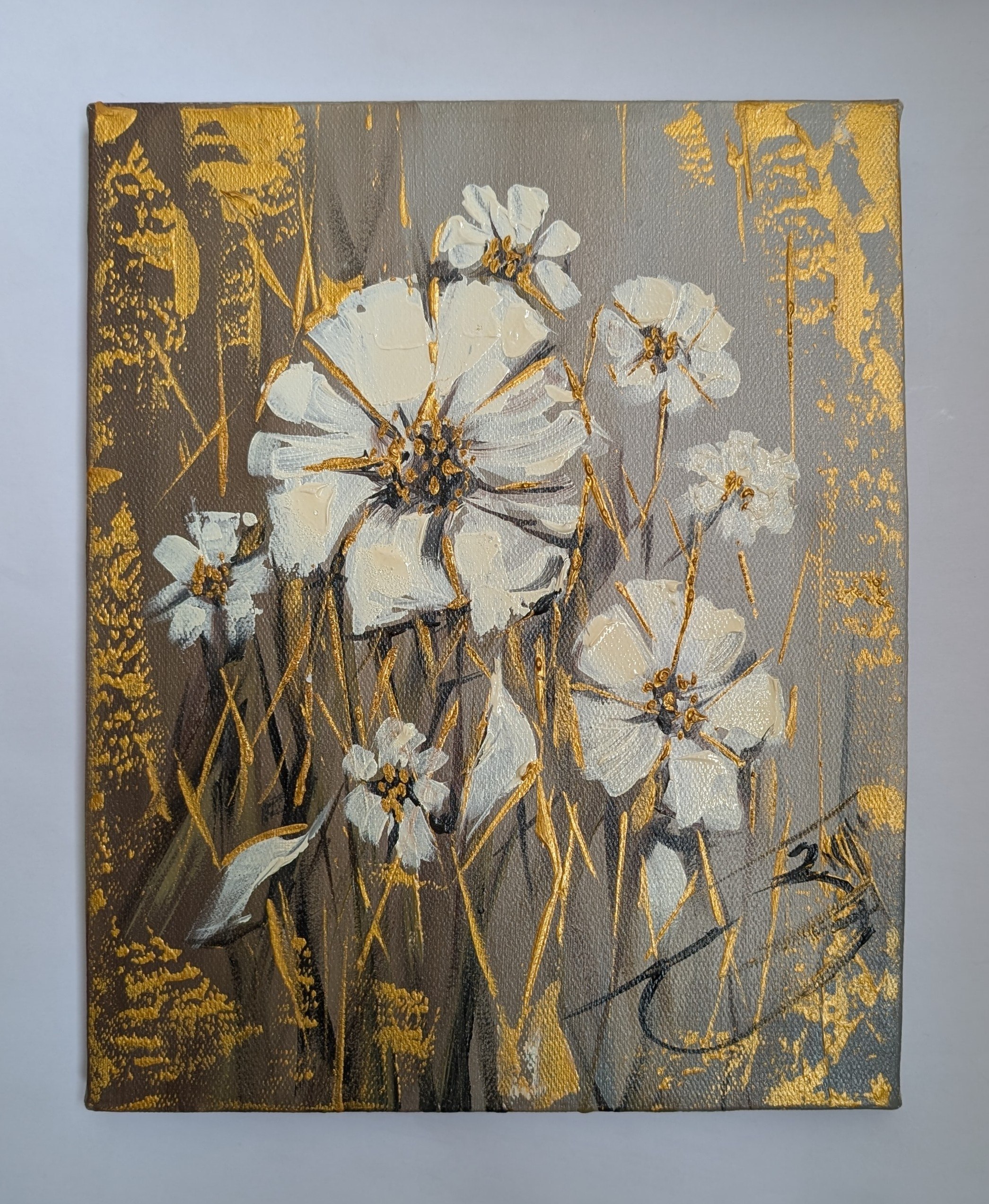Картина грузинского художника — Цветы, 23.5×29.5 см