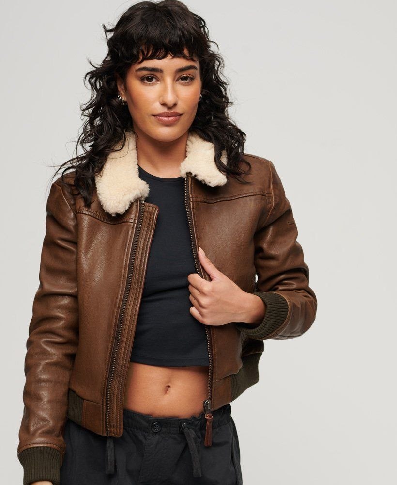 Кожаная утепленная бомбер-куртка Superdry, размер L