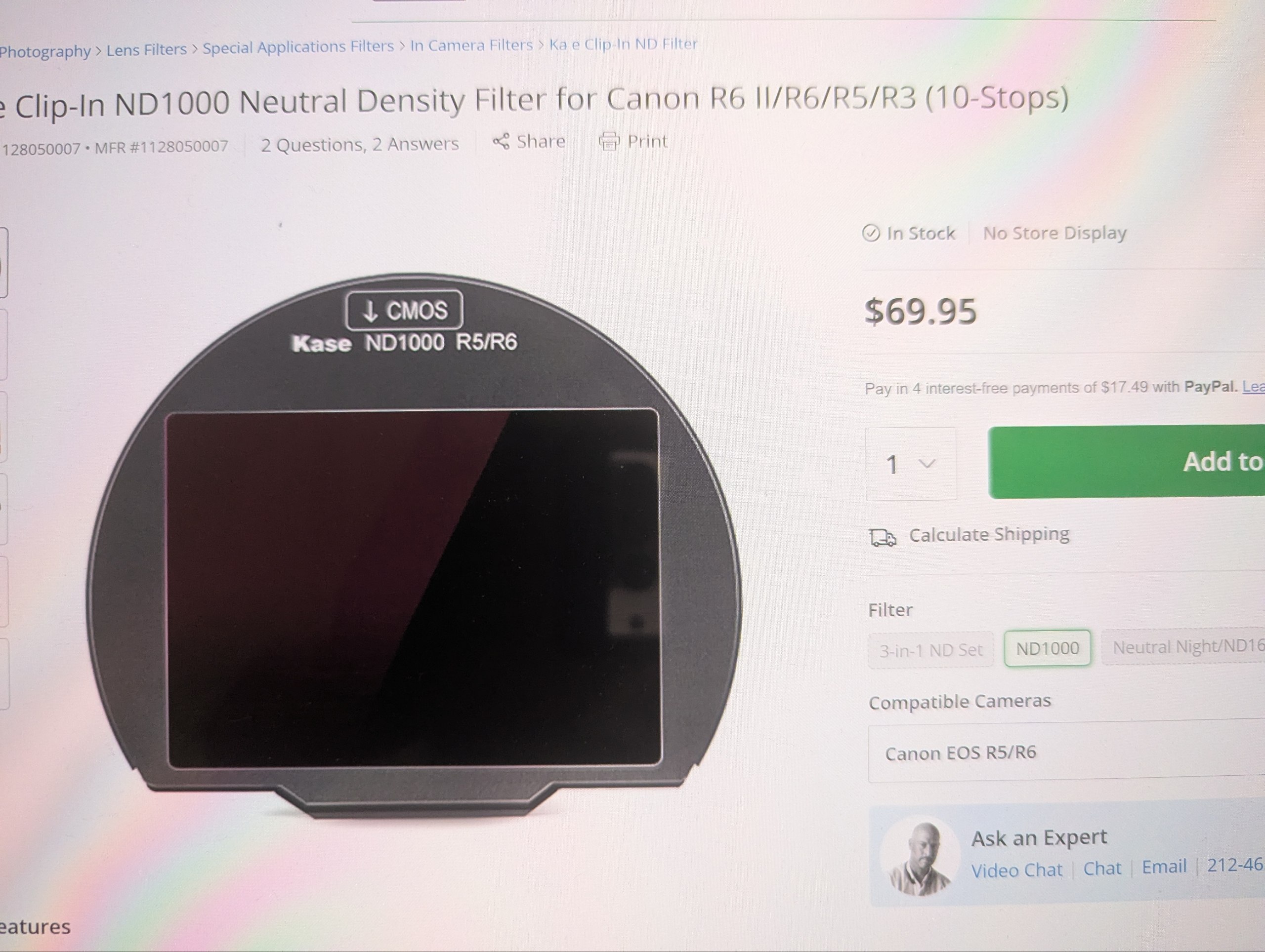 Фильтр Kase ND 1000 для Canon R5/R6