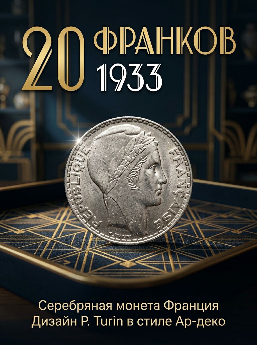 Французские 20 франков 1933 г., серебро 680 пробы
