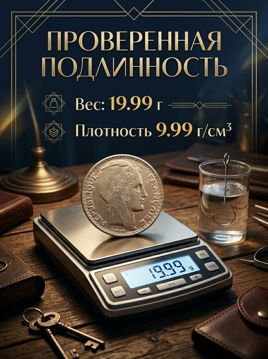 Французские 20 франков 1933 г., серебро 680 пробы