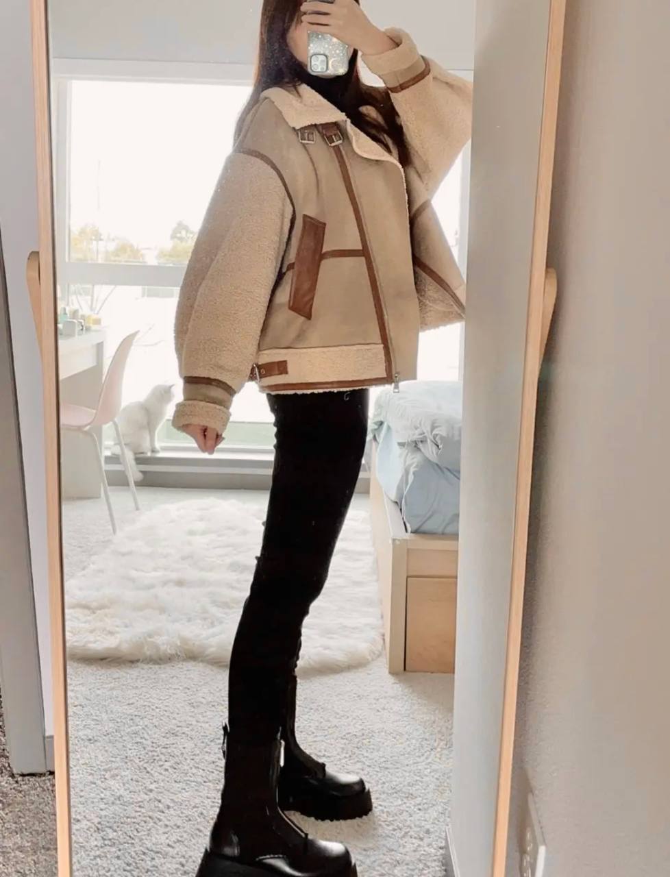 Дублёнка ZARA vintage aviator, размер S
