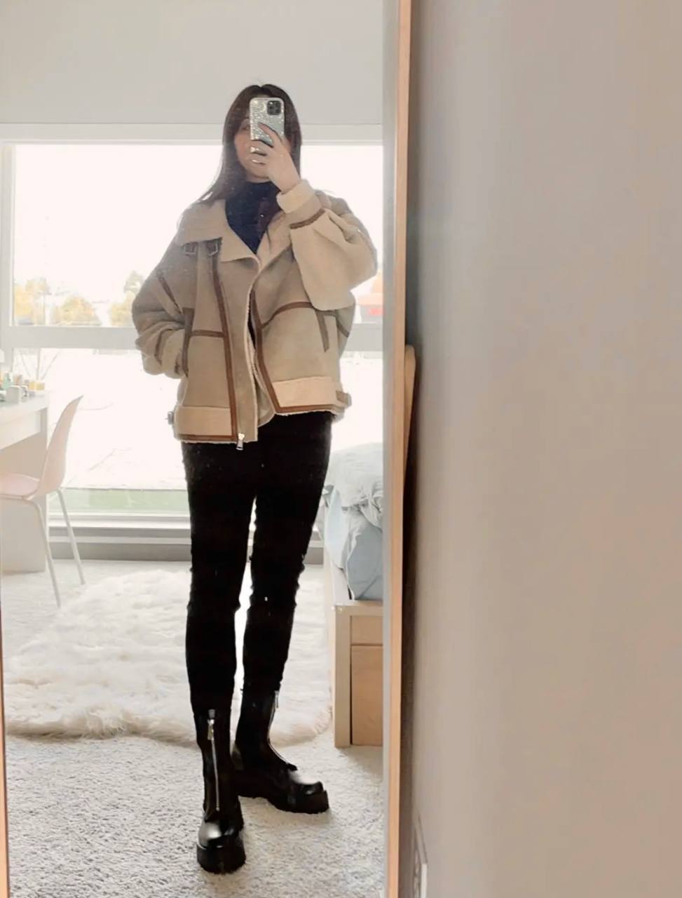 Дублёнка ZARA vintage aviator, размер S