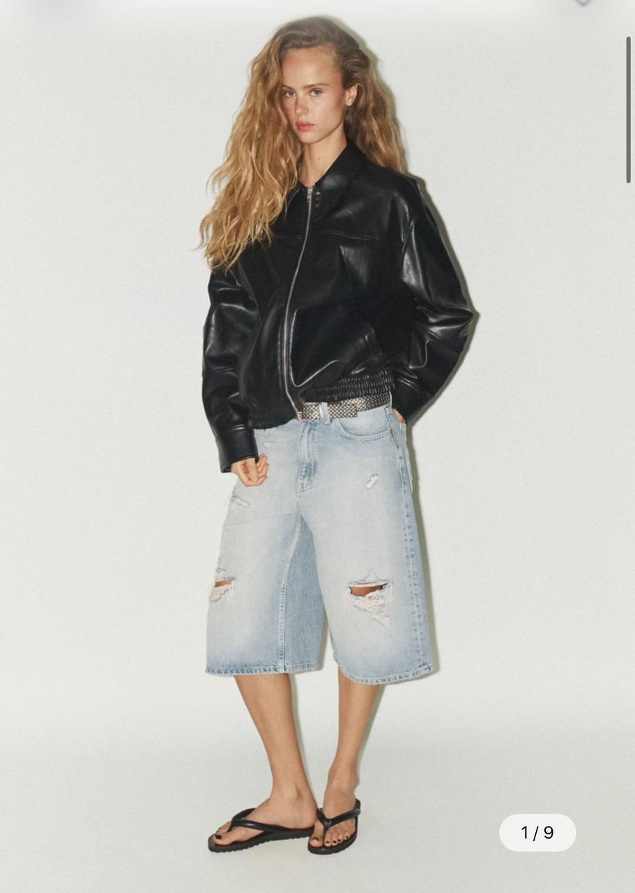 ZARA Oversized бомбер из искусственной кожи, XS