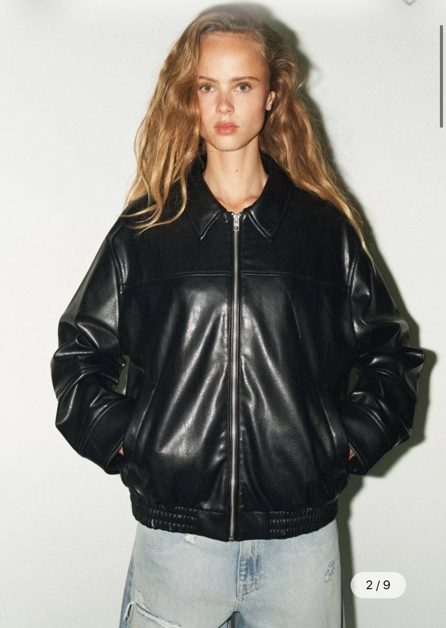 ZARA Oversized бомбер из искусственной кожи, XS