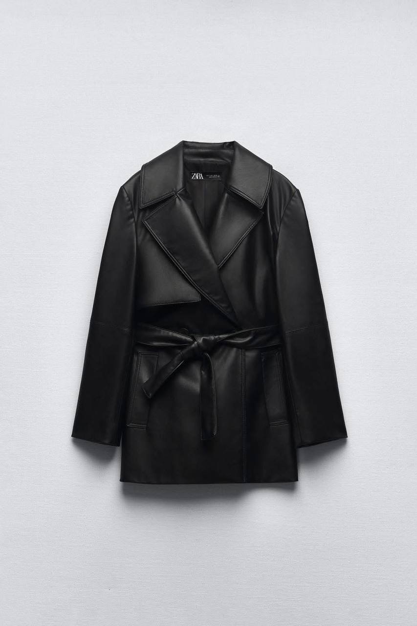 Кожаный тренч Zara, эко-кожа, размер S