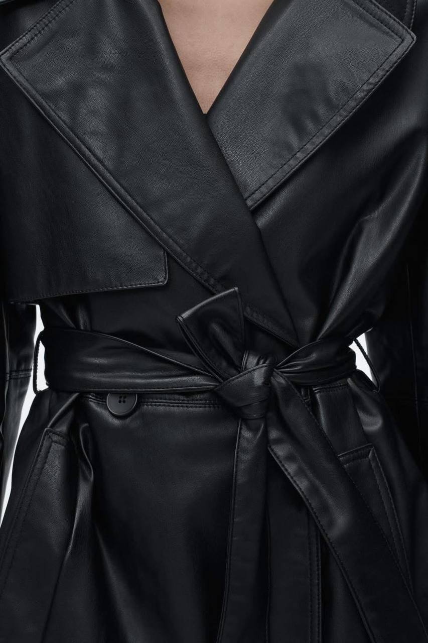 Кожаный тренч Zara, эко-кожа, размер S